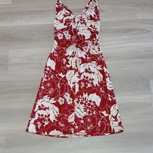 BCBGMaxAzria Red and White Floral Midi Dress